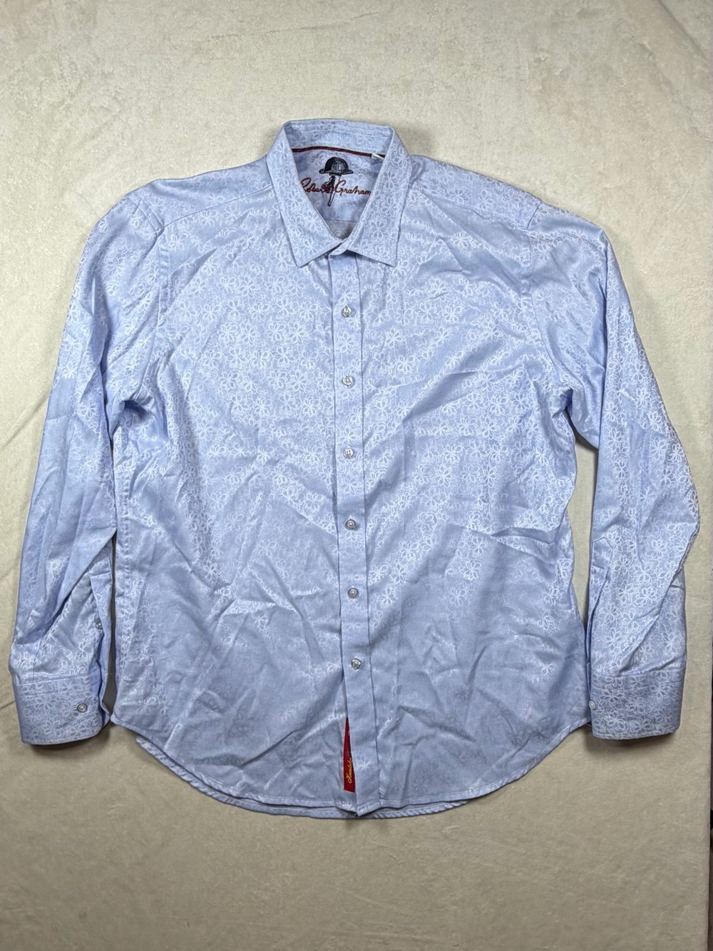 Robert Graham Large Light Blue Floral-Print Long Sleeve Button-Down Shirt Party